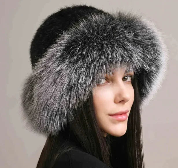 Mink Hair Hat - Lady Braided Fur Winter Hat Pi-Mart