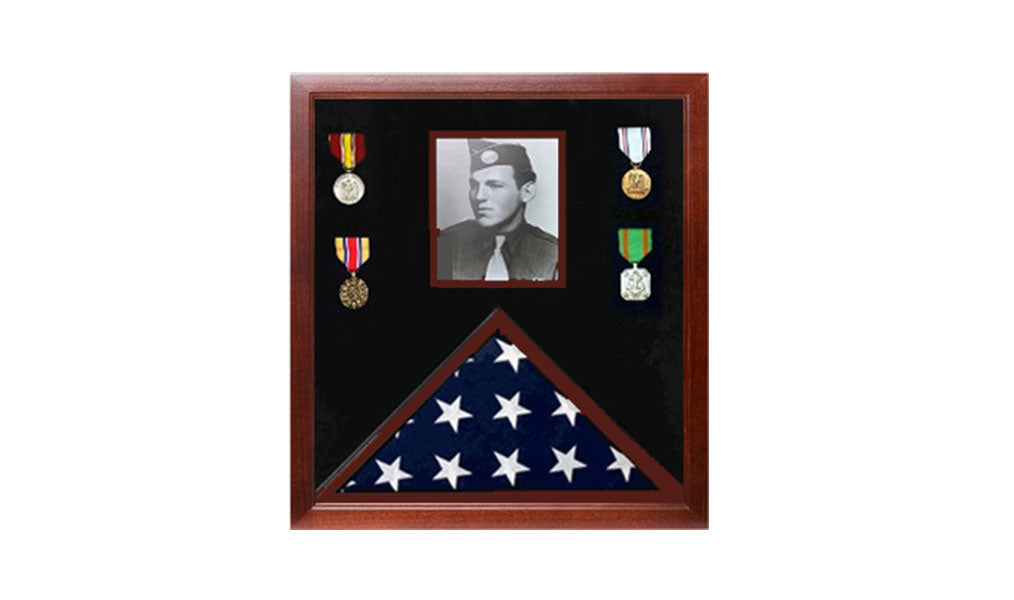 Photo Flag and Medal Display Case, Flag and Photo Frame - Black The Military Gift Store