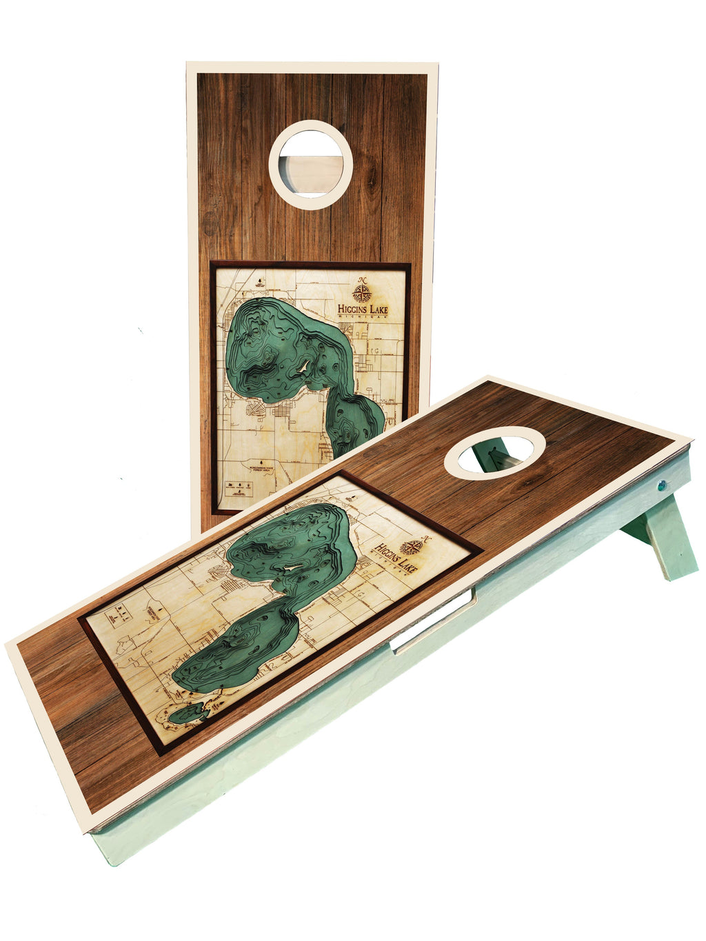 Higgins Lake Michigan Map Cornhole Boards blastcornhole