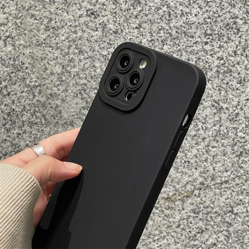 High-end Black Shockproof Silicone Phone Case For iPhone 13 12 Pro 11 Pro Max For Men Protect Lens Cover Compatible with iPhone Silicone Rubber Case Comfortable Grip Stevvex