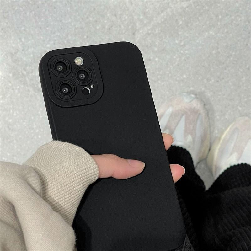 High-end Black Shockproof Silicone Phone Case For iPhone 13 12 Pro 11 Pro Max For Men Protect Lens Cover Compatible with iPhone Silicone Rubber Case Comfortable Grip Stevvex