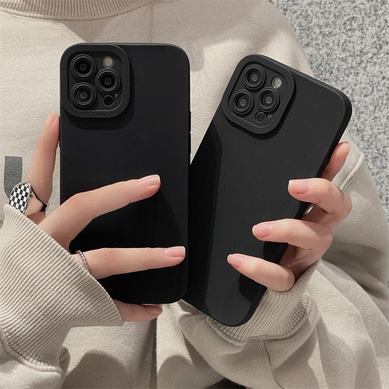 High-end Black Shockproof Silicone Phone Case For iPhone 13 12 Pro 11 Pro Max For Men Protect Lens Cover Compatible with iPhone Silicone Rubber Case Comfortable Grip Stevvex