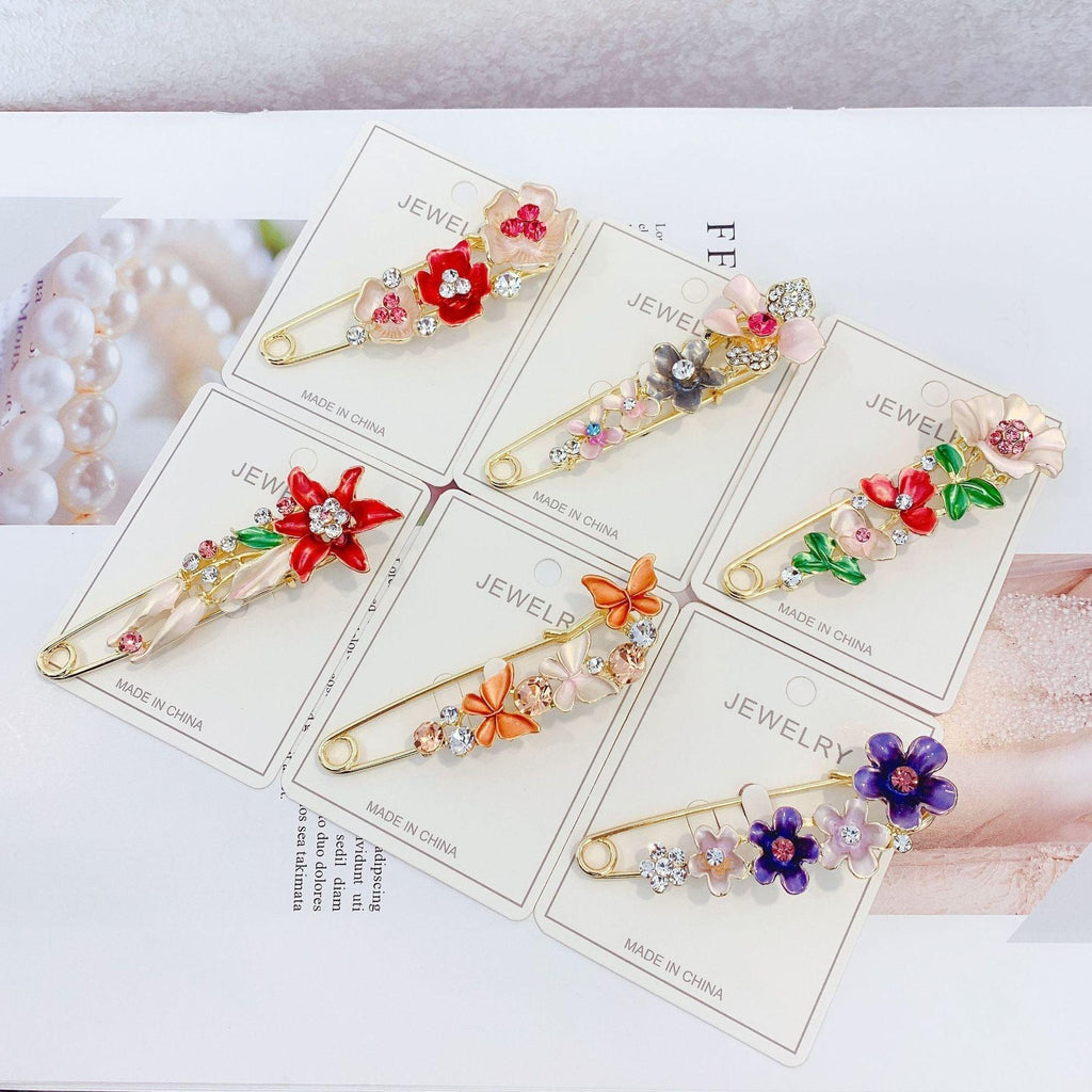 High-end Safety Pins For Women Flower Pin Crystal Rhinestones Safety Pins Woman Jewelry Accessories Hijab Scarf Clip Buckles Stevvex