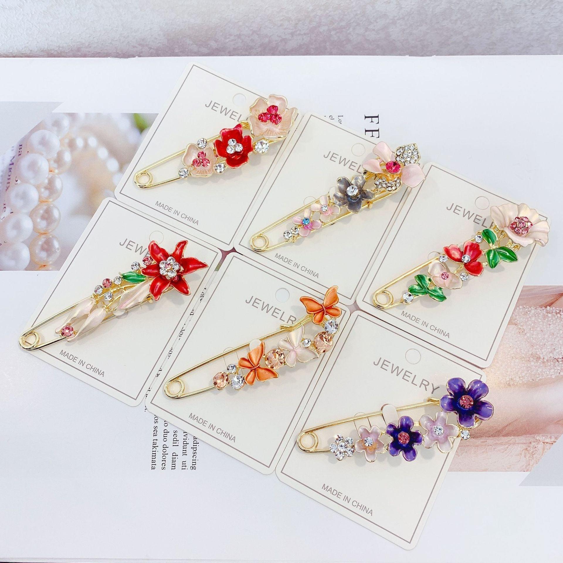 High-end Safety Pins For Women Flower Pin Crystal Rhinestones Safety Pins Woman Jewelry Accessories Hijab Scarf Clip Buckles Stevvex