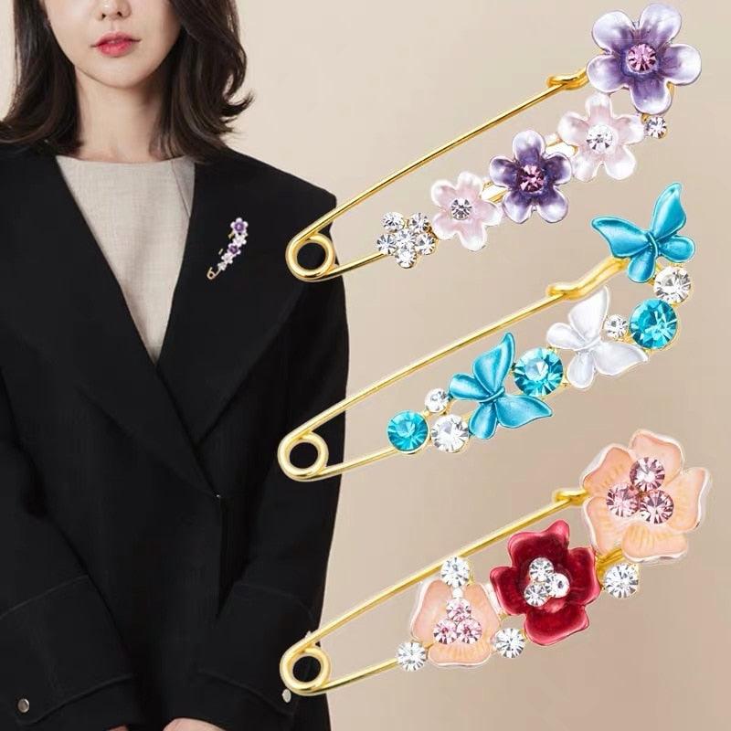 High-end Safety Pins For Women Flower Pin Crystal Rhinestones Safety Pins Woman Jewelry Accessories Hijab Scarf Clip Buckles Stevvex
