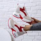 High Heel Womens Sneakers Shoes Red Black Air Cushion Casual Shoes Women Sneakers Modern Shoes Classic Athletic Sports Walking Shoes With Lace Up Platform Leather Trainers Stevvex