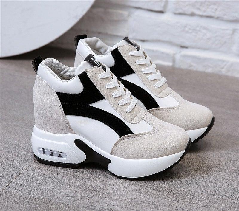 High Heel Womens Sneakers Shoes Red Black Air Cushion Casual Shoes Women Sneakers Modern Shoes Classic Athletic Sports Walking Shoes With Lace Up Platform Leather Trainers Stevvex