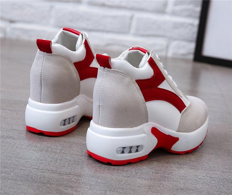 High Heel Womens Sneakers Shoes Red Black Air Cushion Casual Shoes Women Sneakers Modern Shoes Classic Athletic Sports Walking Shoes With Lace Up Platform Leather Trainers Stevvex