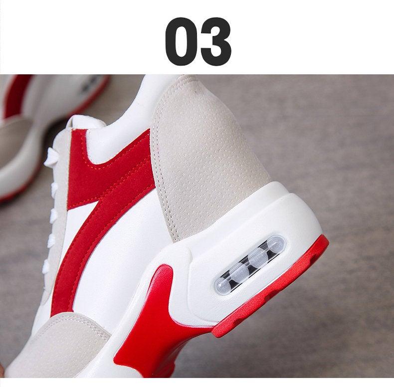 High Heel Womens Sneakers Shoes Red Black Air Cushion Casual Shoes Women Sneakers Modern Shoes Classic Athletic Sports Walking Shoes With Lace Up Platform Leather Trainers Stevvex