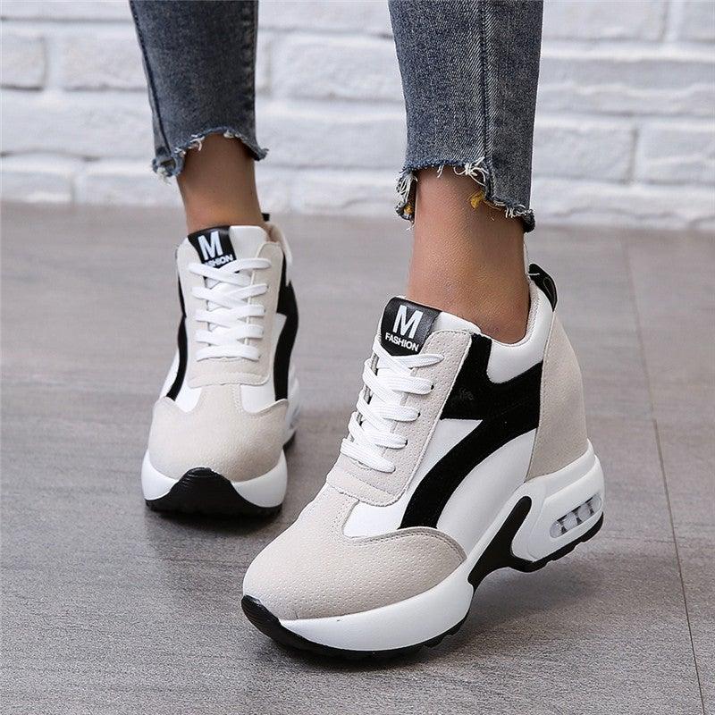 High Heel Womens Sneakers Shoes Red Black Air Cushion Casual Shoes Women Sneakers Modern Shoes Classic Athletic Sports Walking Shoes With Lace Up Platform Leather Trainers Stevvex