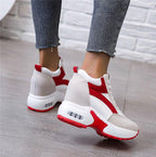 High Heel Womens Sneakers Shoes Red Black Air Cushion Casual Shoes Women Sneakers Modern Shoes Classic Athletic Sports Walking Shoes With Lace Up Platform Leather Trainers Stevvex