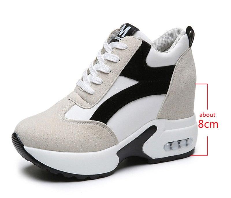 High Heel Womens Sneakers Shoes Red Black Air Cushion Casual Shoes Women Sneakers Modern Shoes Classic Athletic Sports Walking Shoes With Lace Up Platform Leather Trainers Stevvex