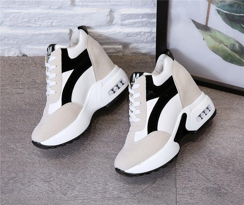 High Heel Womens Sneakers Shoes Red Black Air Cushion Casual Shoes Women Sneakers Modern Shoes Classic Athletic Sports Walking Shoes With Lace Up Platform Leather Trainers Stevvex