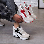 High Heel Womens Sneakers Shoes Red Black Air Cushion Casual Shoes Women Sneakers Modern Shoes Classic Athletic Sports Walking Shoes With Lace Up Platform Leather Trainers Stevvex