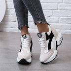 High Heel Womens Sneakers Shoes Red Black Air Cushion Casual Shoes Women Sneakers Modern Shoes Classic Athletic Sports Walking Shoes With Lace Up Platform Leather Trainers Stevvex