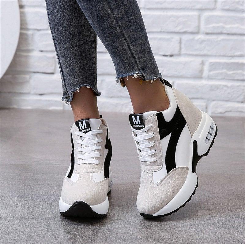 High Heel Womens Sneakers Shoes Red Black Air Cushion Casual Shoes Women Sneakers Modern Shoes Classic Athletic Sports Walking Shoes With Lace Up Platform Leather Trainers Stevvex