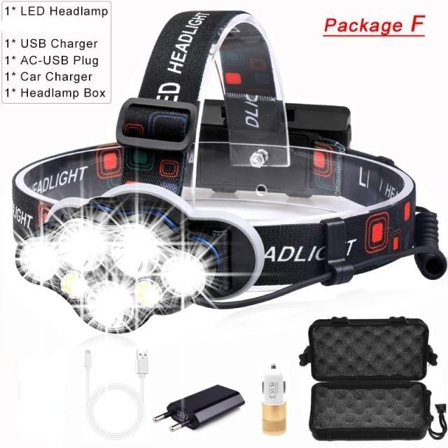 High Lumen Ultra Bright Powerful Rechargeable LED Headlamp  USB Head Lamp 7 LED Headlight Head Flashlight Waterproof Flashlight Head Torch For Outdoor Camping Cycling Running Fishing Stevvex