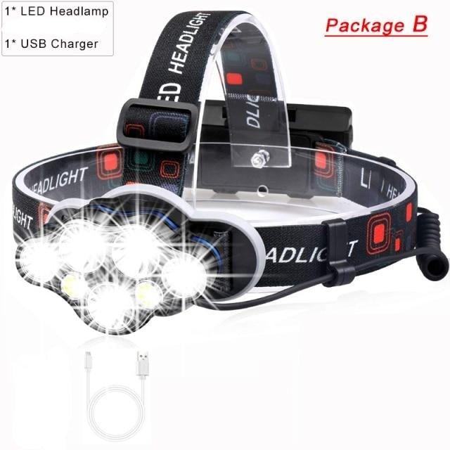 High Lumen Ultra Bright Powerful Rechargeable LED Headlamp  USB Head Lamp 7 LED Headlight Head Flashlight Waterproof Flashlight Head Torch For Outdoor Camping Cycling Running Fishing Stevvex