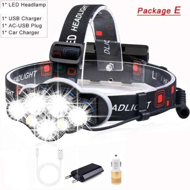 High Lumen Ultra Bright Powerful Rechargeable LED Headlamp  USB Head Lamp 7 LED Headlight Head Flashlight Waterproof Flashlight Head Torch For Outdoor Camping Cycling Running Fishing Stevvex