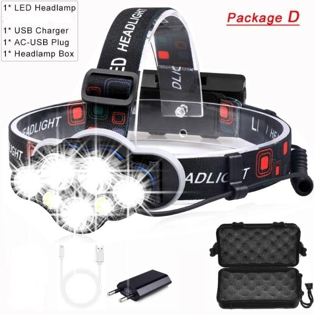 High Lumen Ultra Bright Powerful Rechargeable LED Headlamp  USB Head Lamp 7 LED Headlight Head Flashlight Waterproof Flashlight Head Torch For Outdoor Camping Cycling Running Fishing Stevvex