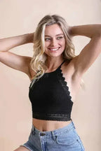 High Neck Crochet Trim Bralette