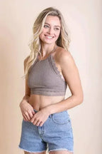 High Neck Crochet Trim Bralette