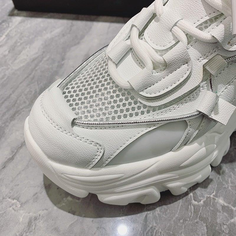 High Quality Chunky Sneakers Womens Platform Fashion Breathable Height Increased Thick Bottom Trainers High White Fashion Thick Soled Sports Walking Sneakers Stevvex