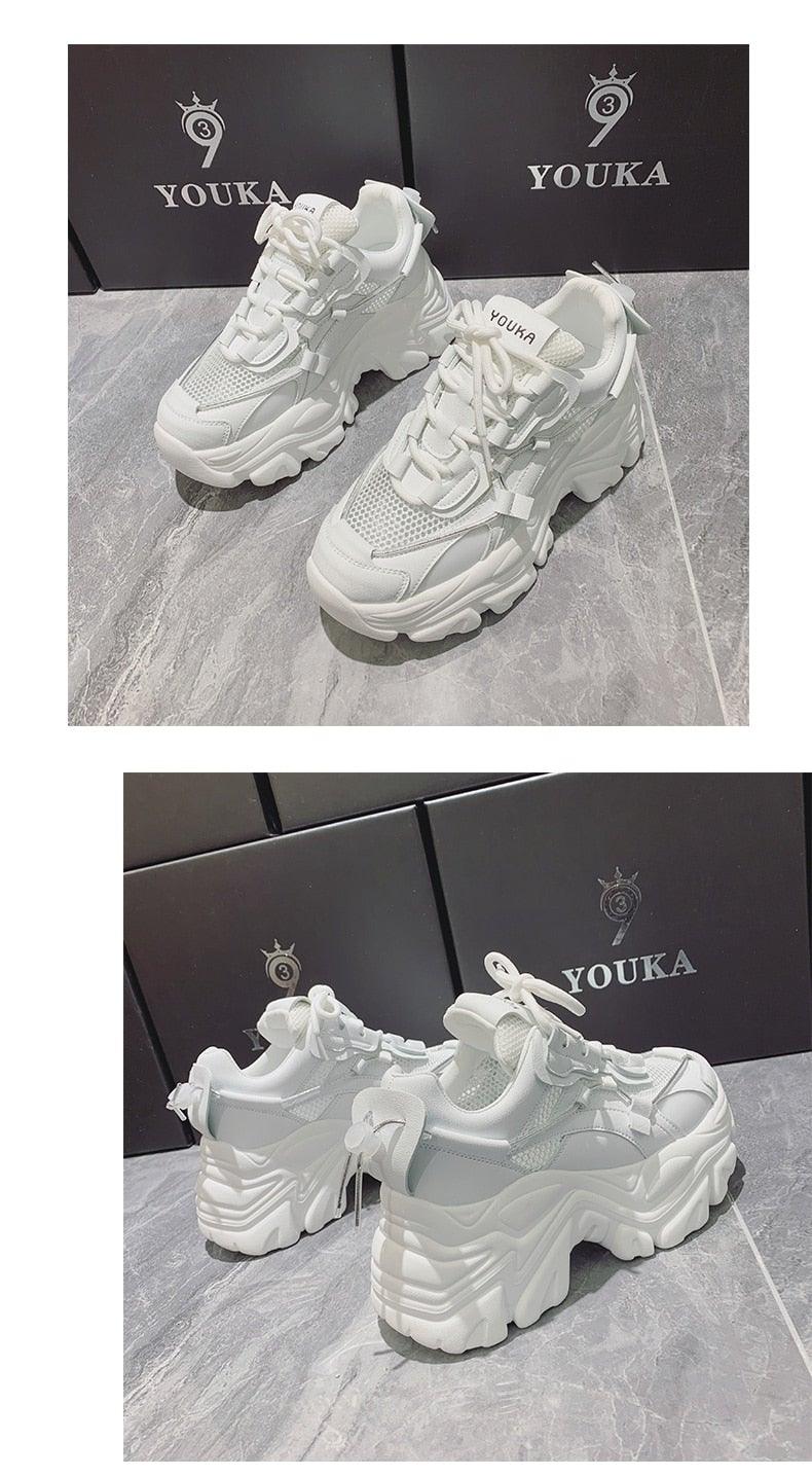 High Quality Chunky Sneakers Womens Platform Fashion Breathable Height Increased Thick Bottom Trainers High White Fashion Thick Soled Sports Walking Sneakers Stevvex