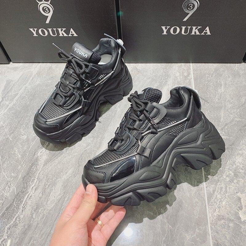 High Quality Chunky Sneakers Womens Platform Fashion Breathable Height Increased Thick Bottom Trainers High White Fashion Thick Soled Sports Walking Sneakers Stevvex
