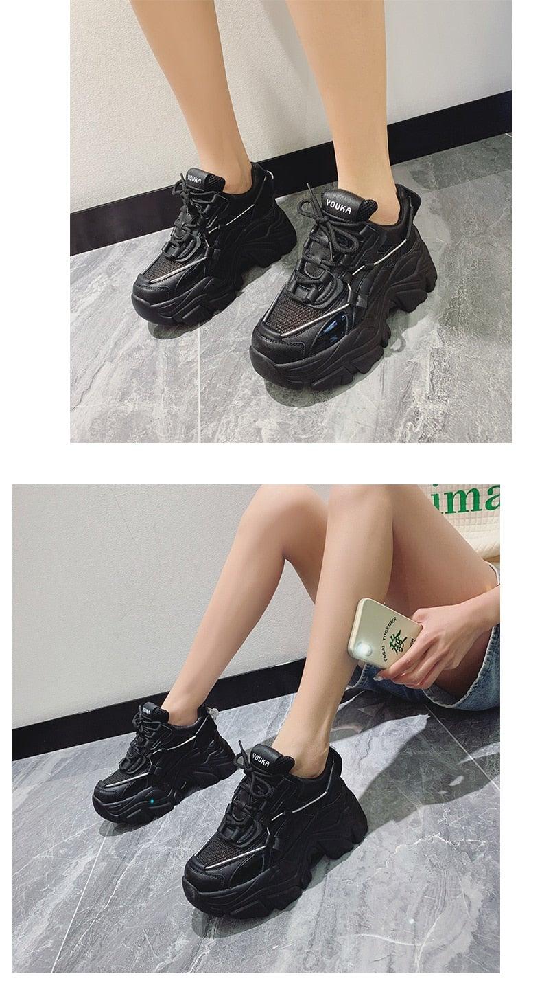 High Quality Chunky Sneakers Womens Platform Fashion Breathable Height Increased Thick Bottom Trainers High White Fashion Thick Soled Sports Walking Sneakers Stevvex
