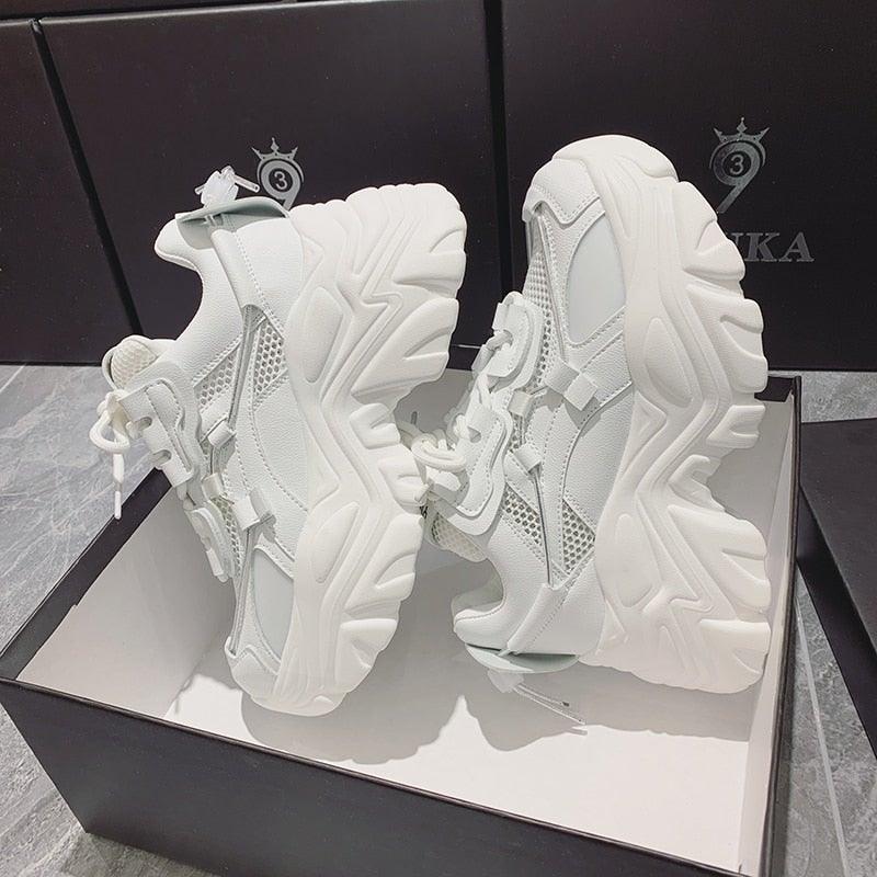 High Quality Chunky Sneakers Womens Platform Fashion Breathable Height Increased Thick Bottom Trainers High White Fashion Thick Soled Sports Walking Sneakers Stevvex