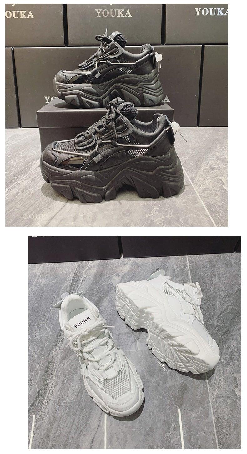 High Quality Chunky Sneakers Womens Platform Fashion Breathable Height Increased Thick Bottom Trainers High White Fashion Thick Soled Sports Walking Sneakers Stevvex