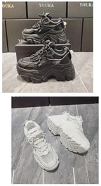 High Quality Chunky Sneakers Womens Platform Fashion Breathable Height Increased Thick Bottom Trainers High White Fashion Thick Soled Sports Walking Sneakers Stevvex