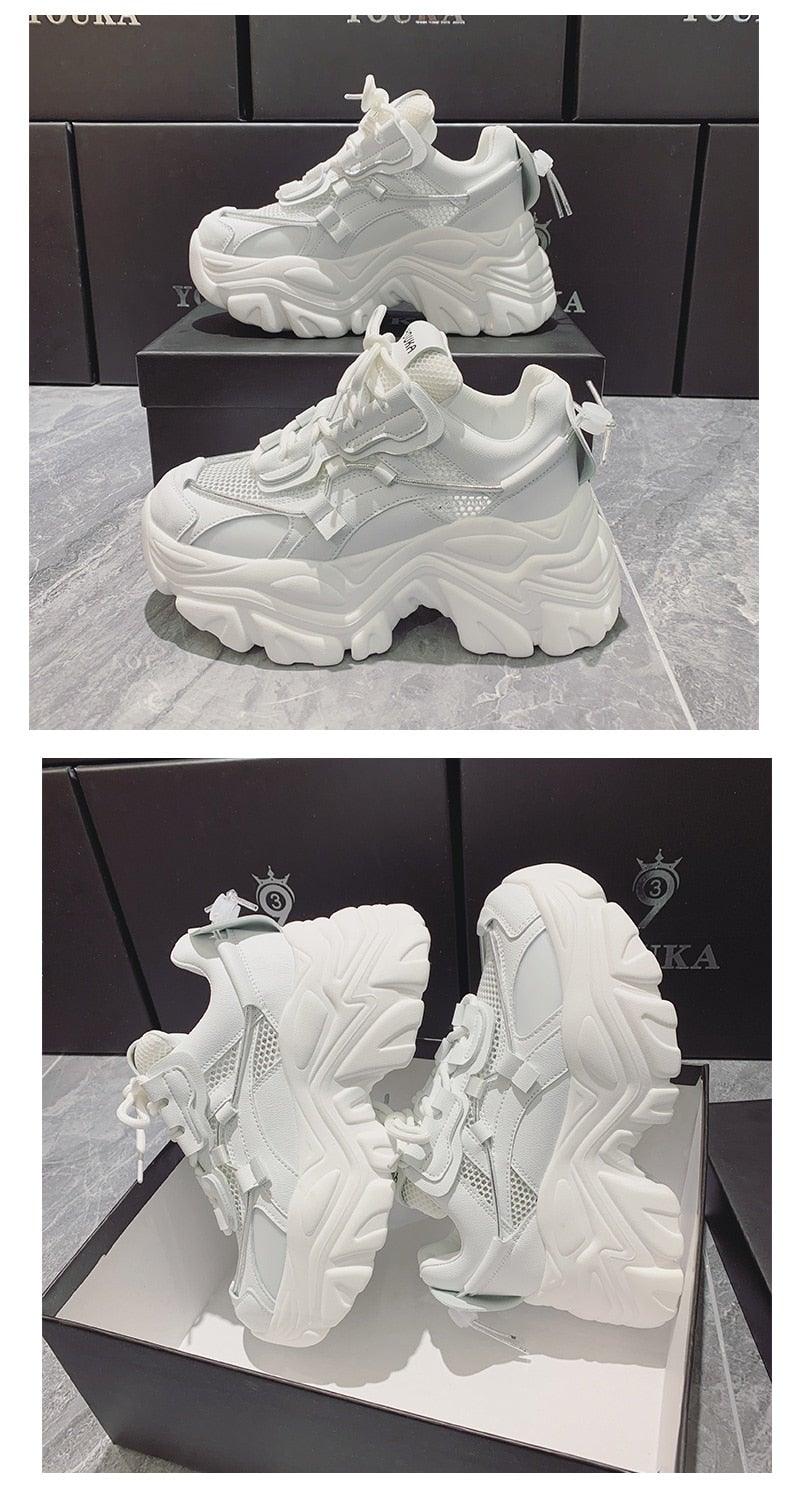 High Quality Chunky Sneakers Womens Platform Fashion Breathable Height Increased Thick Bottom Trainers High White Fashion Thick Soled Sports Walking Sneakers Stevvex