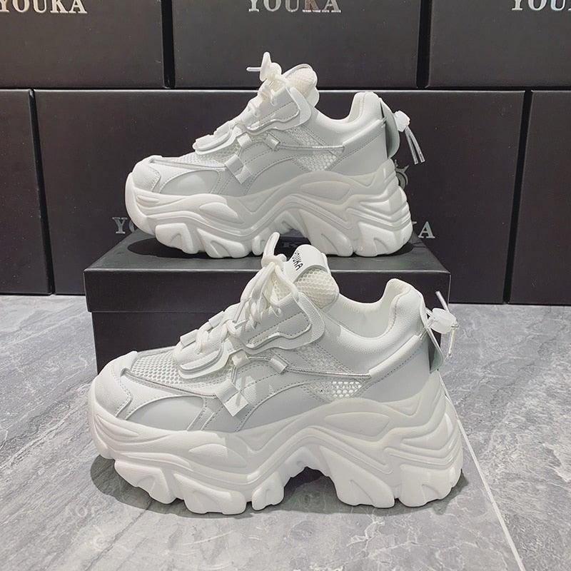 High Quality Chunky Sneakers Womens Platform Fashion Breathable Height Increased Thick Bottom Trainers High White Fashion Thick Soled Sports Walking Sneakers Stevvex