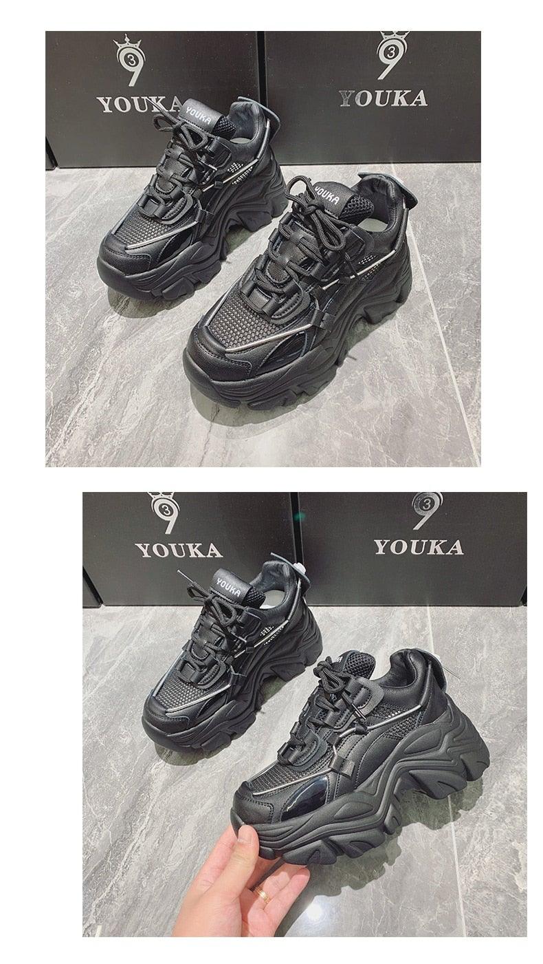 High Quality Chunky Sneakers Womens Platform Fashion Breathable Height Increased Thick Bottom Trainers High White Fashion Thick Soled Sports Walking Sneakers Stevvex
