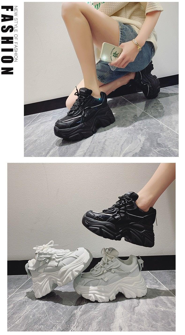 High Quality Chunky Sneakers Womens Platform Fashion Breathable Height Increased Thick Bottom Trainers High White Fashion Thick Soled Sports Walking Sneakers Stevvex