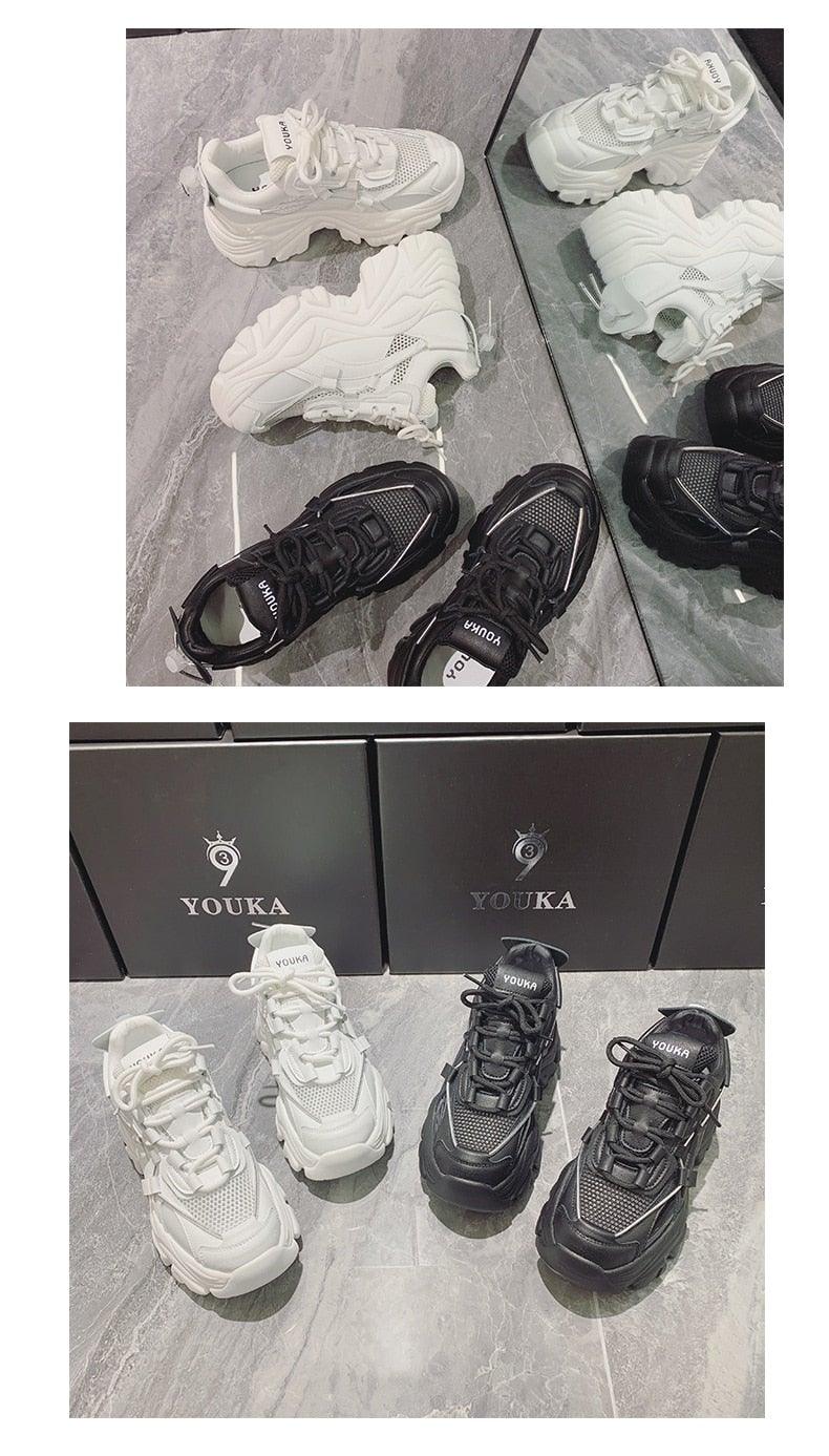 High Quality Chunky Sneakers Womens Platform Fashion Breathable Height Increased Thick Bottom Trainers High White Fashion Thick Soled Sports Walking Sneakers Stevvex