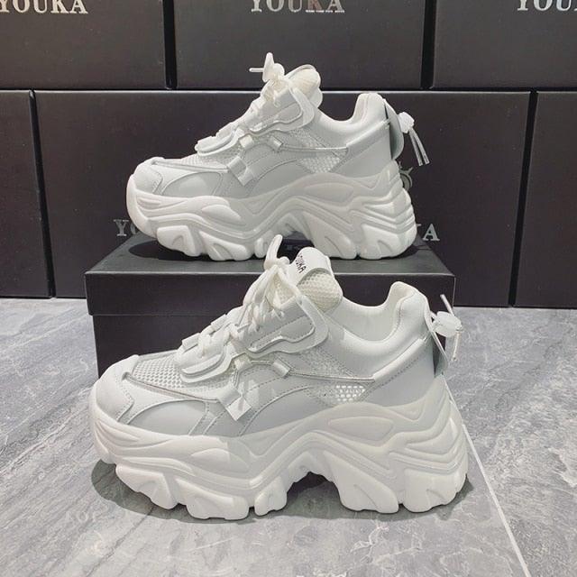 High Quality Chunky Sneakers Womens Platform Fashion Breathable Height Increased Thick Bottom Trainers High White Fashion Thick Soled Sports Walking Sneakers Stevvex