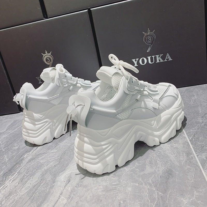 High Quality Chunky Sneakers Womens Platform Fashion Breathable Height Increased Thick Bottom Trainers High White Fashion Thick Soled Sports Walking Sneakers Stevvex