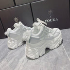High Quality Chunky Sneakers Womens Platform Fashion Breathable Height Increased Thick Bottom Trainers High White Fashion Thick Soled Sports Walking Sneakers Stevvex