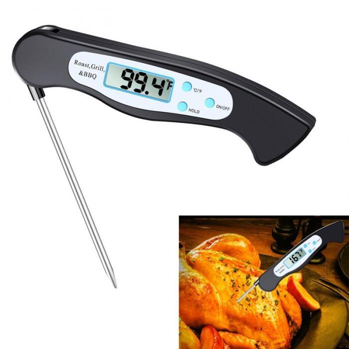 High Quality Foldable Food Thermometer Probe Digital BBQ Meat Kitchen Thermometer  Instant Read Meat Thermometer With 4.6” Folding Probe Backlight & Calibration Function For Cooking Food Candy BBQ Grill Liquids Beef Liquid Water Oil Temperature Gauge Stevvex