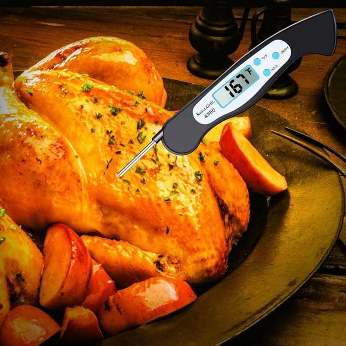 High Quality Foldable Food Thermometer Probe Digital BBQ Meat Kitchen Thermometer  Instant Read Meat Thermometer With 4.6” Folding Probe Backlight & Calibration Function For Cooking Food Candy BBQ Grill Liquids Beef Liquid Water Oil Temperature Gauge Stevvex