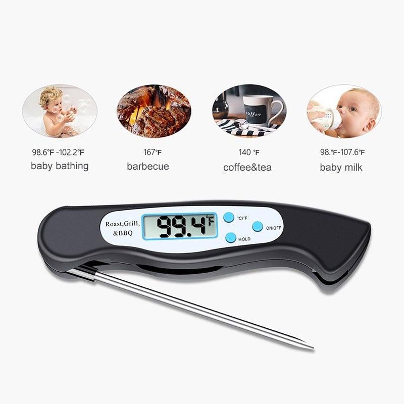 High Quality Foldable Food Thermometer Probe Digital BBQ Meat Kitchen Thermometer  Instant Read Meat Thermometer With 4.6” Folding Probe Backlight & Calibration Function For Cooking Food Candy BBQ Grill Liquids Beef Liquid Water Oil Temperature Gauge Stevvex