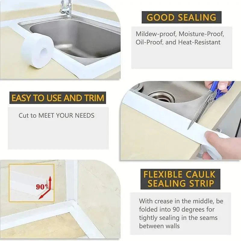 High Quality PVC Waterproof Wall Sticker Self Adhesive Sink Stove Crack Strip Kitchen Bathroom Bathtub Corner Sealant Tape Waterproof Stevvex