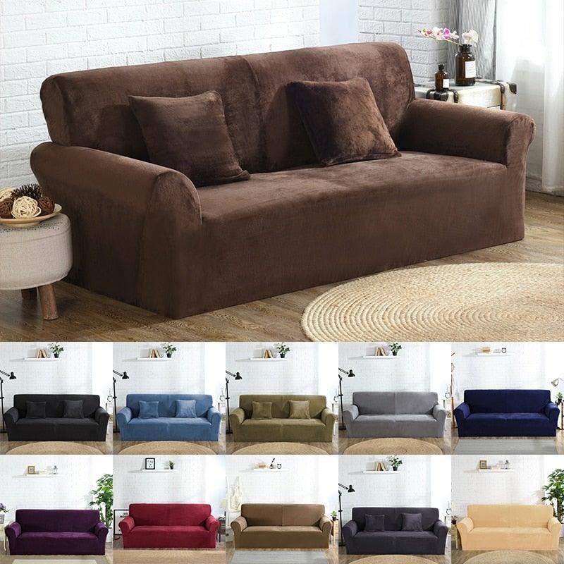 High Quality Velvet Plush Sofa Cover for Living Room Sectional Couch Cover Elastic Case Sofa Slipcover Stretch 1/2/3/4 Seater Velvet Sofa Couch Furniture Protector Soft Anti-Slip High Stretch Stevvex