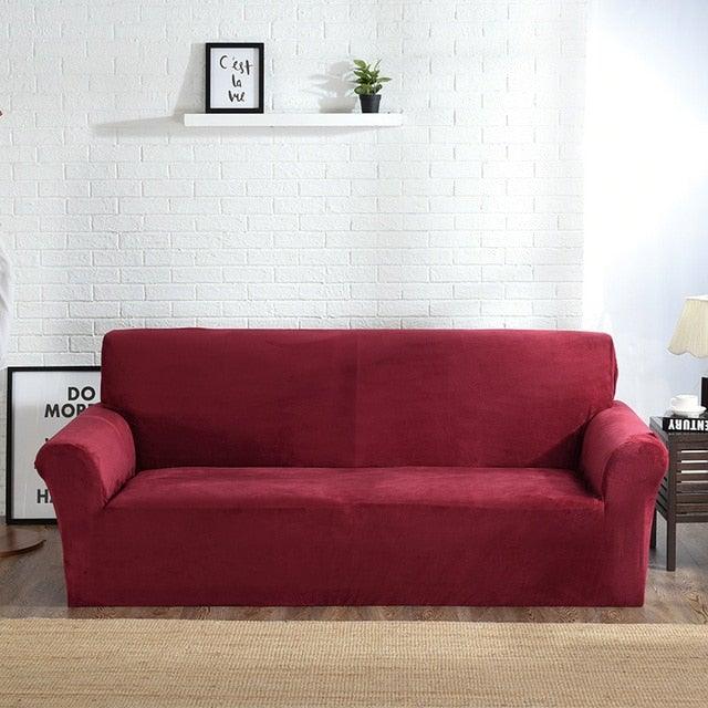 High Quality Velvet Plush Sofa Cover for Living Room Sectional Couch Cover Elastic Case Sofa Slipcover Stretch 1/2/3/4 Seater Velvet Sofa Couch Furniture Protector Soft Anti-Slip High Stretch Stevvex