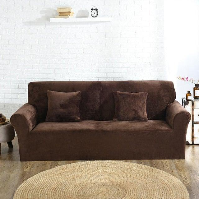 High Quality Velvet Plush Sofa Cover for Living Room Sectional Couch Cover Elastic Case Sofa Slipcover Stretch 1/2/3/4 Seater Velvet Sofa Couch Furniture Protector Soft Anti-Slip High Stretch Stevvex