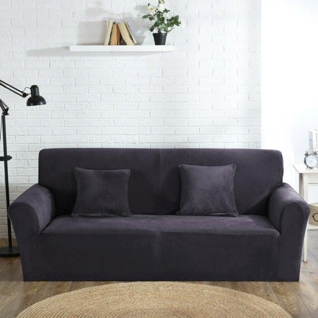 High Quality Velvet Plush Sofa Cover for Living Room Sectional Couch Cover Elastic Case Sofa Slipcover Stretch 1/2/3/4 Seater Velvet Sofa Couch Furniture Protector Soft Anti-Slip High Stretch Stevvex
