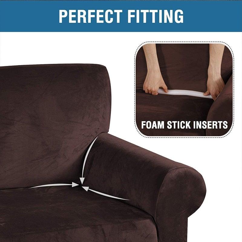 High Quality Velvet Plush Sofa Cover for Living Room Sectional Couch Cover Elastic Case Sofa Slipcover Stretch 1/2/3/4 Seater Velvet Sofa Couch Furniture Protector Soft Anti-Slip High Stretch Stevvex